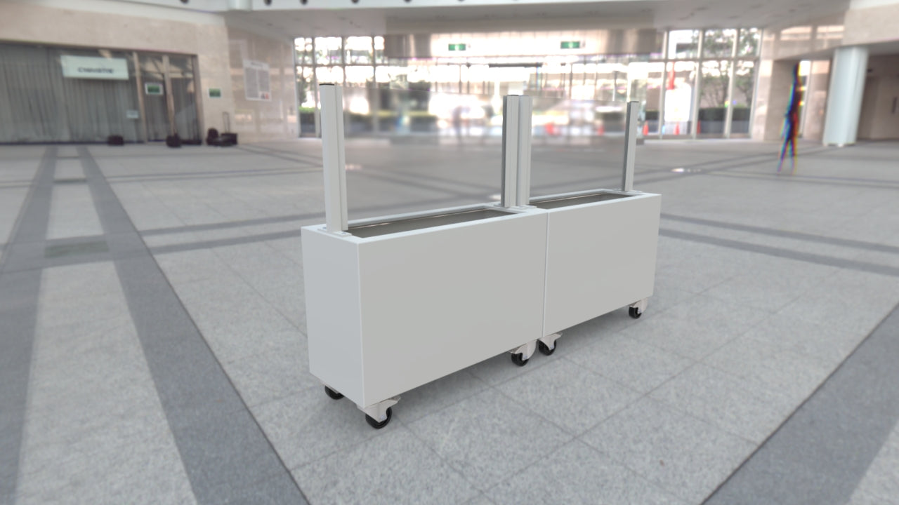 Tall Planter With Glass Partitional Screen Locking Caster Wheels