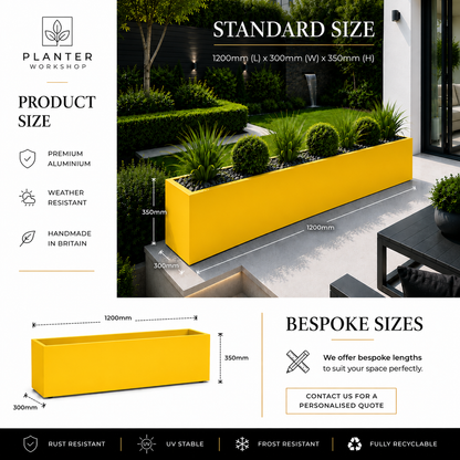 4ft Aluminium Rectangular Planter | Premium Outdoor Metal Planter | Handmade in Britain