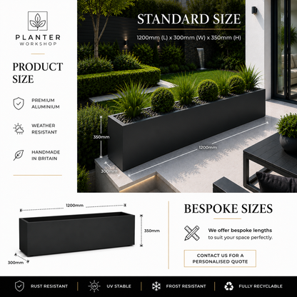4ft Aluminium Rectangular Planter | Premium Outdoor Metal Planter | Handmade in Britain